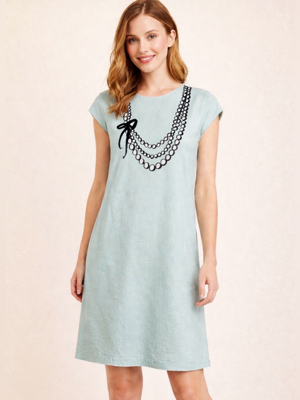 Kate Spade Silk Statement Necklace Print Shift Dress Mint Blue Bow Detail Size 6